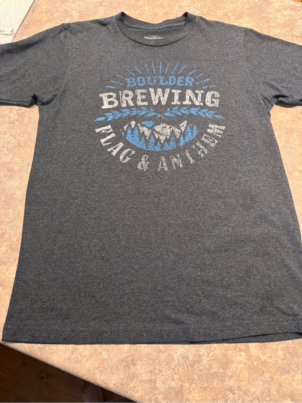 Flag & Anthem Dark Gray V-Neck Tee with Blue Print Boulder Brewing